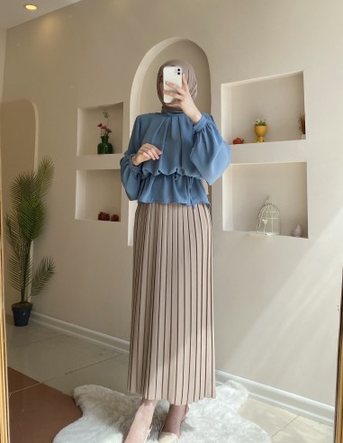 698 Pliseli Etek Vizon