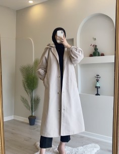 2665 Kapüşonlu Trençkot Taş