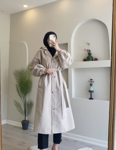 2665 Kapüşonlu Trençkot Taş 2