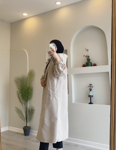 2665 Kapüşonlu Trençkot Taş