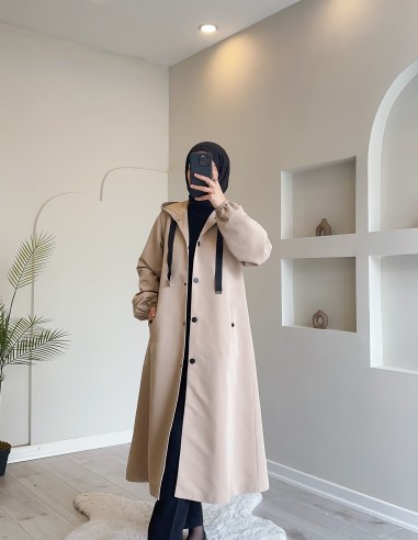 1736 Kapşonlu Düğmeli Trençkot Taş