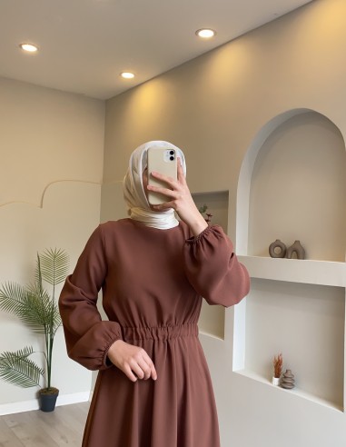 8645 Beli Lastikli Elbise Kahve