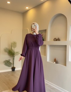 8645 Beli Lastikli Elbise Mor