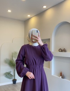 8645 Beli Lastikli Elbise Mor 2