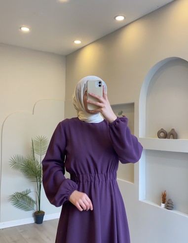 8645 Beli Lastikli Elbise Mor