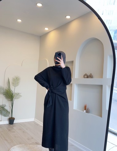 5424 Bağlamalı Bilek Boy Elbise Siyah