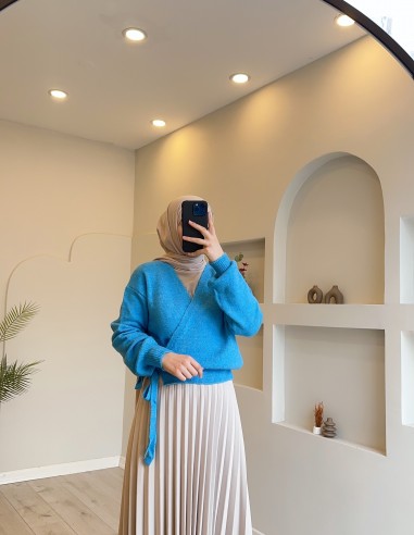 T26037 bağlamalı hırka mavi