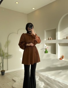 5004 saten taşlı tunik kahve 2