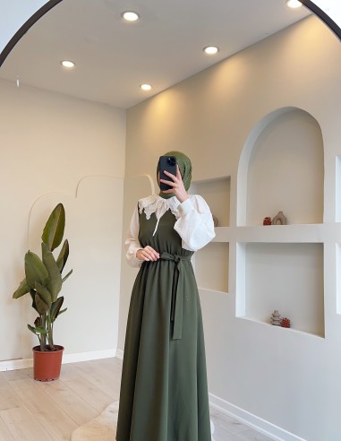 1301 kuşaklı krep jile haki yeşil