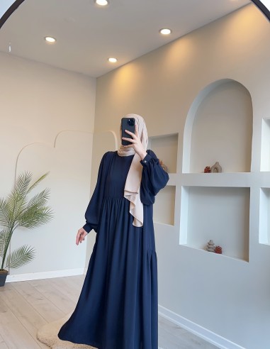8222 hijab model robalı elbise lacivert