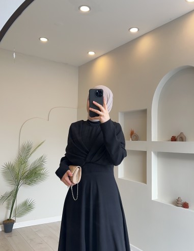 2183 krep abiye elbise siyah