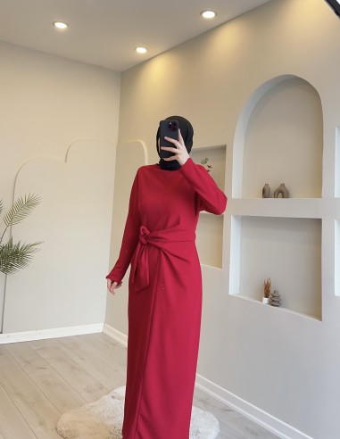 Yandan bağlamalı elbise kırmızı