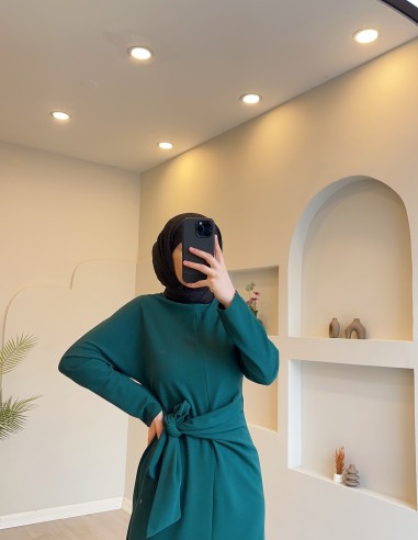 Yandan bağlamalı elbise zümrüt