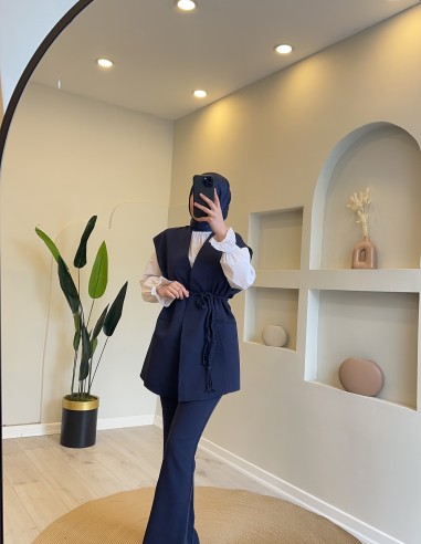 23243 yelekli pantolon takım lacivert