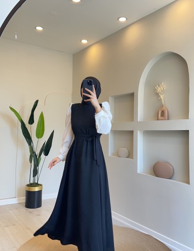 2003 kolu şifon gömlek elbise siyah