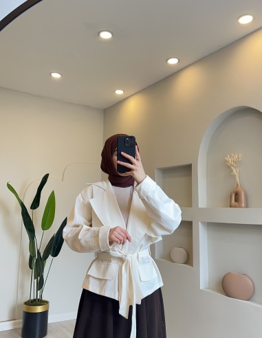 0005 gabardin ceket beyaz