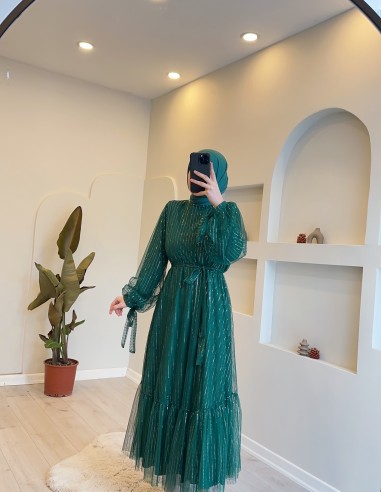 2219 simli elbise yeşil