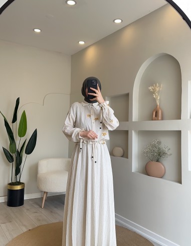 60201 çiçekli etek takım hardal sarısı