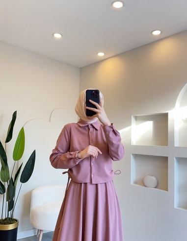 2805 elfida etek takım gül kurusu