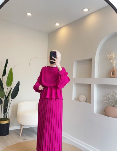 1520 omuzu düğmeli krep takım pembe