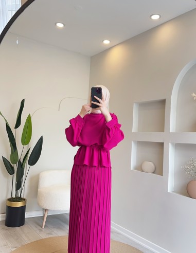 1520 omuzu düğmeli krep takım pembe