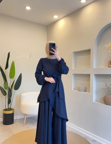 Y-2057 geniş pantolon takım lacivert