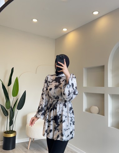 5039 bulut desen tunik siyah