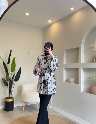 5039 bulut desen tunik siyah