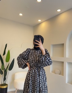 6027 zincir desen elbise siyah
