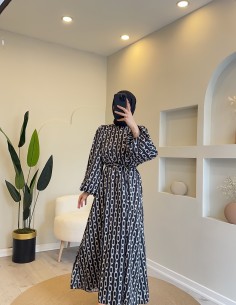 6027 zincir desen elbise siyah 2