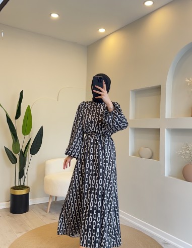 6027 zincir desen elbise siyah
