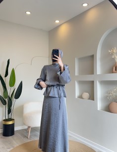 7021 simli etek takım gri