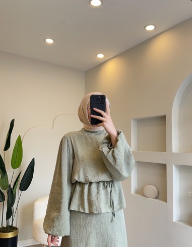 7021 simli etek takım mint yeşili