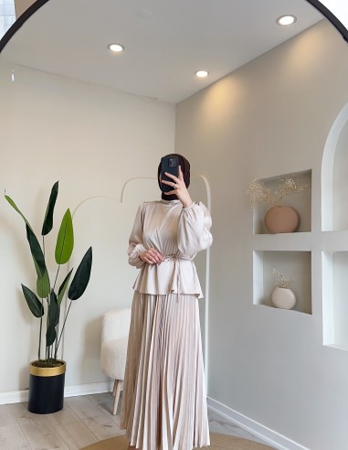 7012 yakası taş detaylı etek takım taş