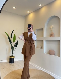 Hy2324 örgü kemer takım kahve