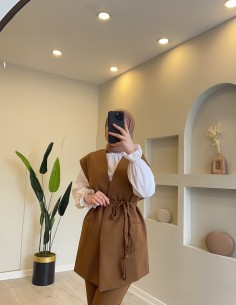 Hy2324 örgü kemer takım kahve 2