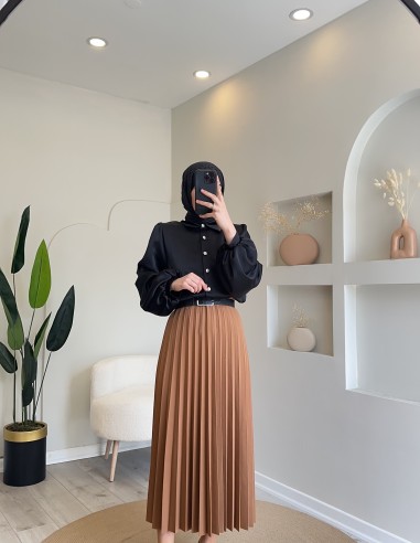 896 pliseli etek camel