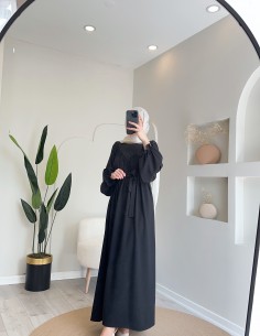 8112 kuşaklı krep elbise siyah