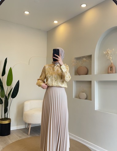 1032 desenli saten gömlek hardal