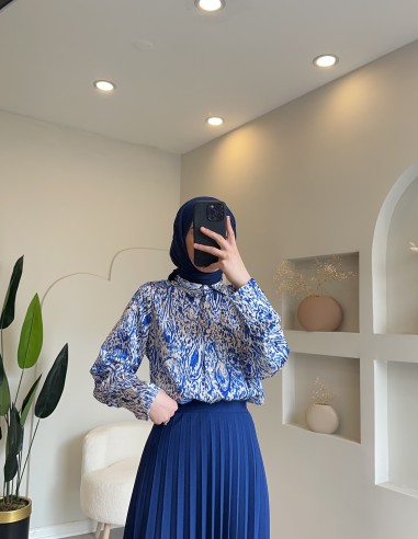 1032 desenli saten gömlek mavi