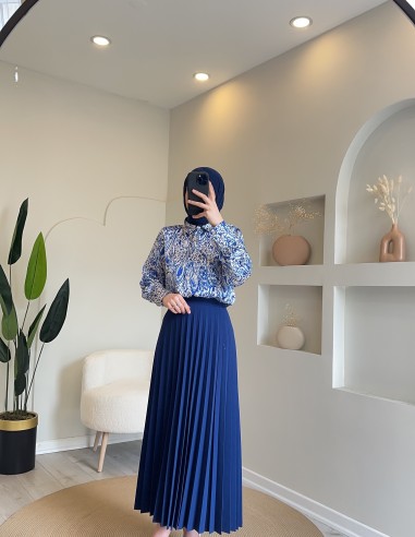 1032 desenli saten gömlek mavi