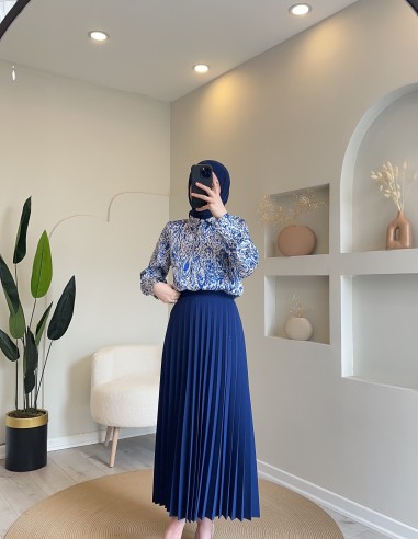 1032 desenli saten gömlek mavi