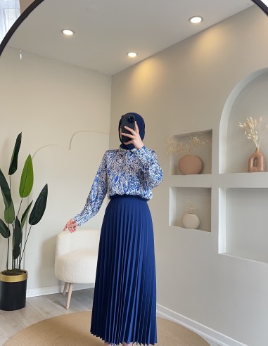 1032 desenli saten gömlek mavi