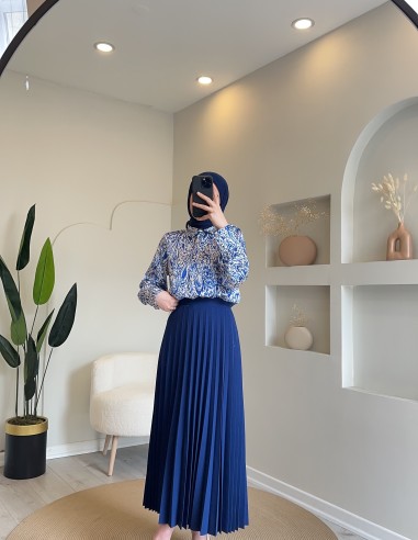 1032 desenli saten gömlek mavi