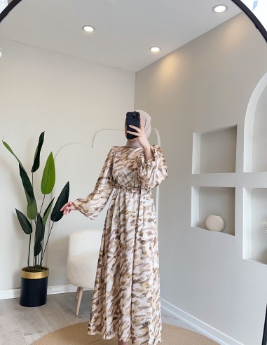 6027 blok desen elbise vizon