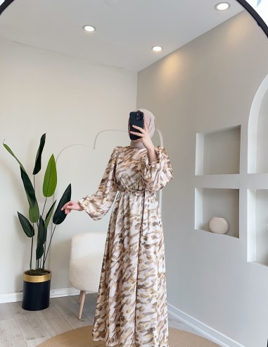 6027 blok desen elbise vizon