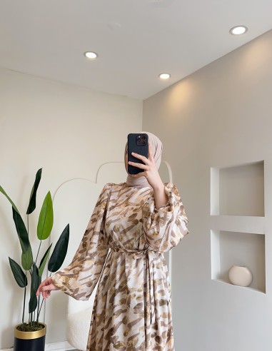 6027 blok desen elbise vizon