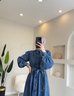 6299 düğmeli kot elbise