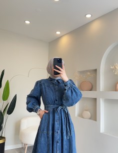 6299 düğmeli kot elbise 2