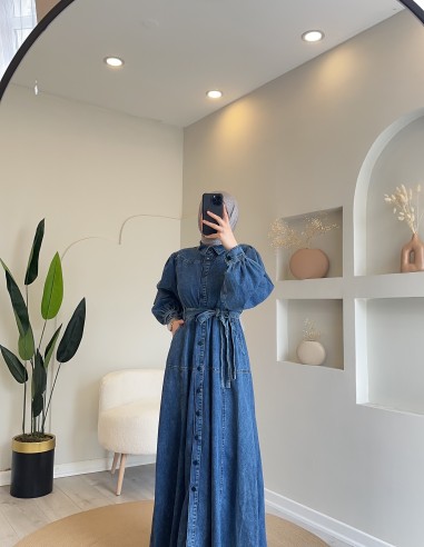 6299 düğmeli kot elbise